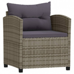 3-tlg. Garten-Lounge-Set mit Kissen Poly Rattan Grau