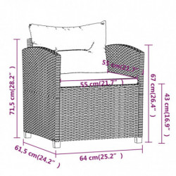 3-tlg. Garten-Lounge-Set mit Kissen Poly Rattan Grau