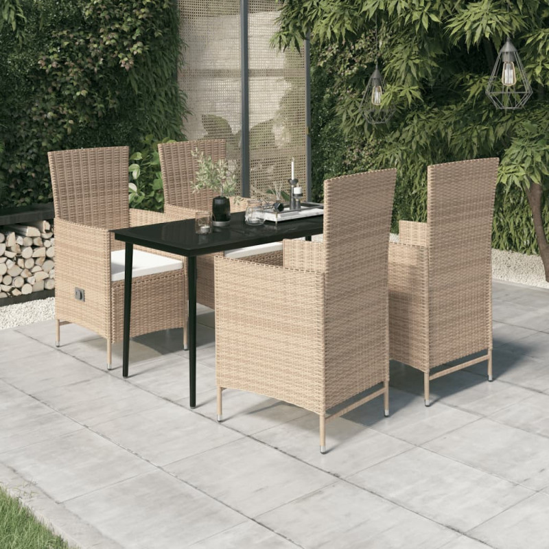 5-tlg. Garten-Essgruppe mit Kissen Beige