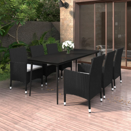 7-tlg. Garten-Essgruppe mit Kissen Poly Rattan und Glas