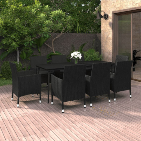 9-tlg. Garten-Essgruppe mit Kissen Poly Rattan und Glas