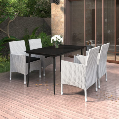 5-tlg. Garten-Essgruppe mit Auflagen Poly Rattan und Glas