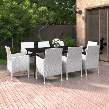 9-tlg. Garten-Essgruppe mit Kissen Poly Rattan und Glas