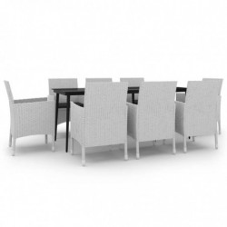 9-tlg. Garten-Essgruppe mit Kissen Poly Rattan und Glas