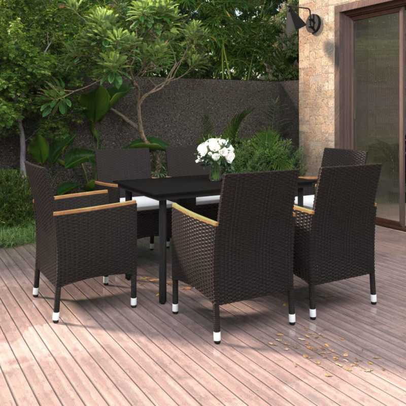 7-tlg. Garten-Essgruppe mit Auflagen Poly Rattan und Glas