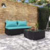 3-tlg. Garten-Lounge-Set mit Kissen Poly Rattan Schwarz