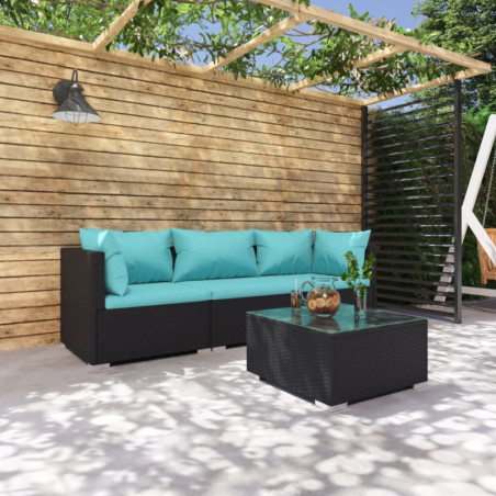 4-tlg. Garten-Lounge-Set mit Kissen Poly Rattan Schwarz