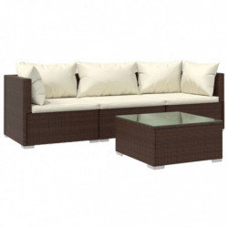 4-tlg. Garten-Lounge-Set mit Kissen Poly Rattan Braun