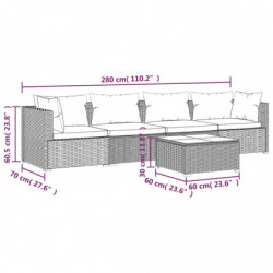 5-tlg. Garten-Lounge-Set mit Kissen Poly Rattan Schwarz