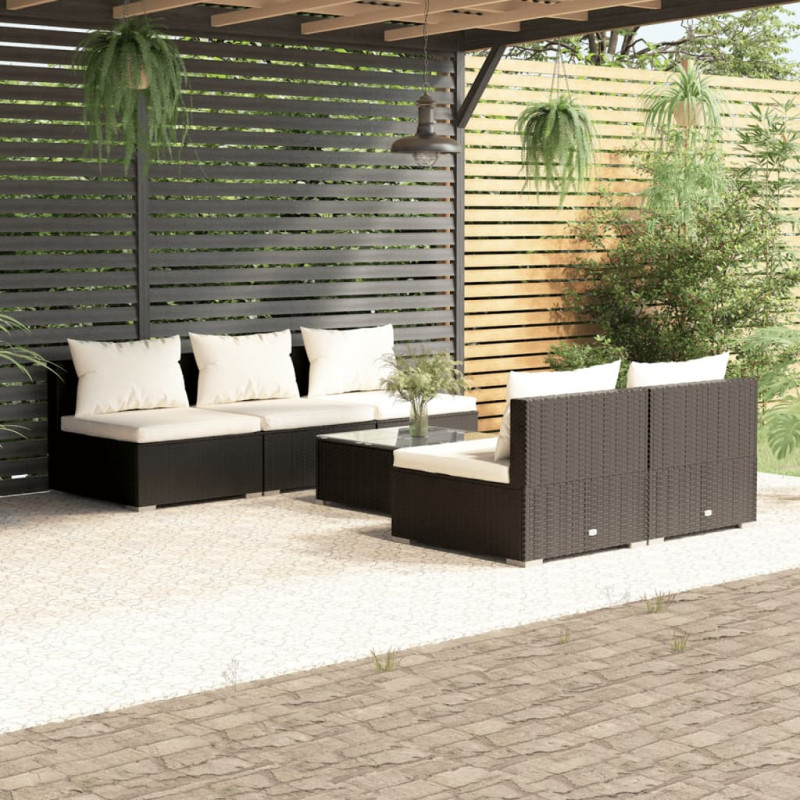 6-tlg. Garten-Lounge-Set mit Kissen Poly Rattan Schwarz