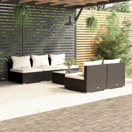 6-tlg. Garten-Lounge-Set mit Kissen Poly Rattan Schwarz