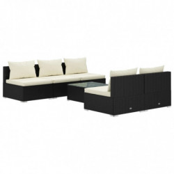 6-tlg. Garten-Lounge-Set mit Kissen Poly Rattan Schwarz