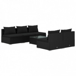 6-tlg. Garten-Lounge-Set mit Kissen Poly Rattan Schwarz