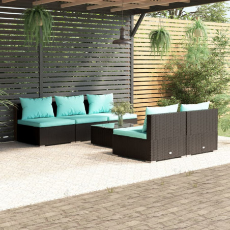 6-tlg. Garten-Lounge-Set mit Kissen Poly Rattan Schwarz