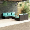 6-tlg. Garten-Lounge-Set mit Kissen Poly Rattan Schwarz