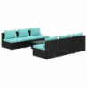 7-tlg. Garten-Lounge-Set mit Kissen Poly Rattan Schwarz