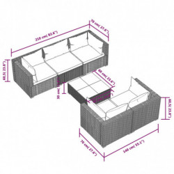 6-tlg. Garten-Lounge-Set mit Kissen Poly Rattan Braun