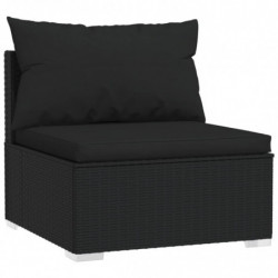 7-tlg. Garten-Lounge-Set mit Kissen Poly Rattan Schwarz