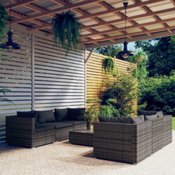 7-tlg. Garten-Lounge-Set mit Auflagen Poly Rattan Grau