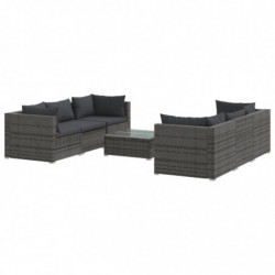 7-tlg. Garten-Lounge-Set mit Auflagen Poly Rattan Grau