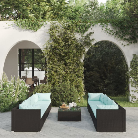 9-tlg. Garten-Lounge-Set mit Kissen Poly Rattan Schwarz