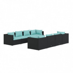 9-tlg. Garten-Lounge-Set mit Kissen Poly Rattan Schwarz