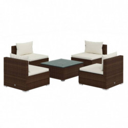 5-tlg. Garten-Lounge-Set mit Kissen Poly Rattan Braun