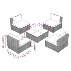 5-tlg. Garten-Lounge-Set mit Kissen Poly Rattan Braun