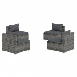 4-tlg. Garten-Lounge-Set mit Kissen Poly Rattan Grau