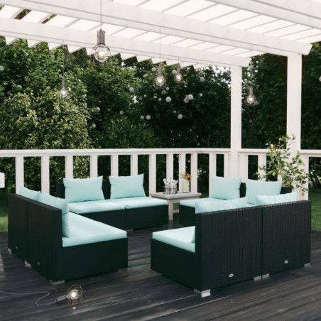 8-tlg. Garten-Lounge-Set mit Kissen Poly Rattan Schwarz