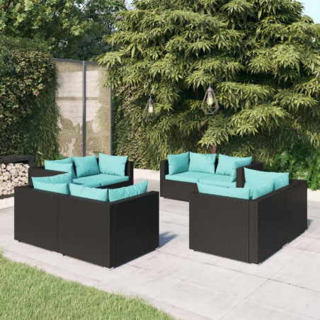 8-tlg. Garten-Lounge-Set mit Kissen Poly Rattan Schwarz