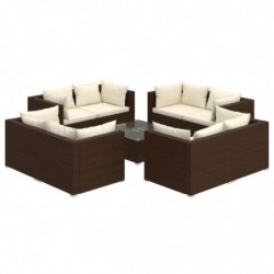 9-tlg. Garten-Lounge-Set mit Kissen Poly Rattan Braun