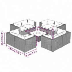 9-tlg. Garten-Lounge-Set mit Kissen Poly Rattan Braun