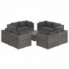 9-tlg. Garten-Lounge-Set mit Kissen Poly Rattan Grau