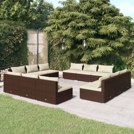 12-tlg. Garten-Lounge-Set mit Kissen Poly Rattan Braun