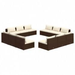 12-tlg. Garten-Lounge-Set mit Kissen Poly Rattan Braun