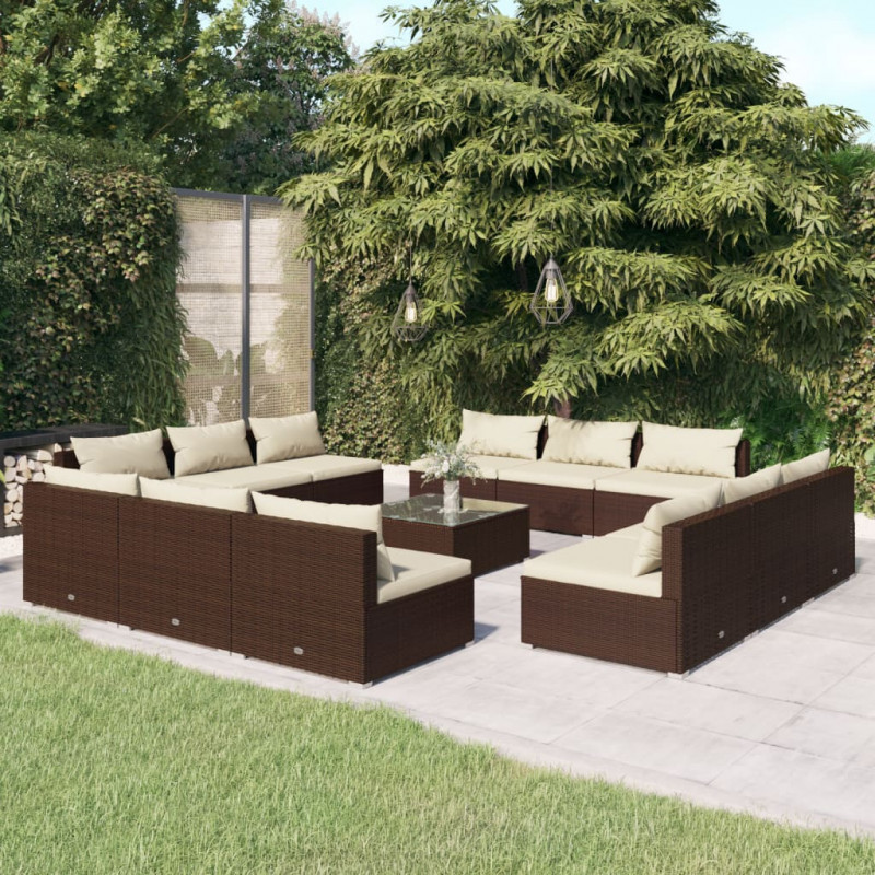 13-tlg. Garten-Lounge-Set mit Kissen Poly Rattan Braun