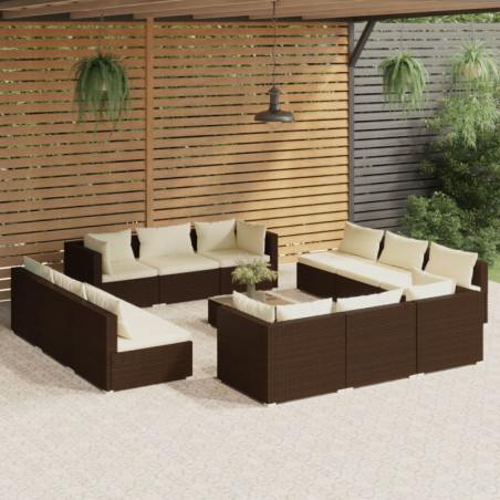 13-tlg. Garten-Lounge-Set mit Kissen Poly Rattan Braun