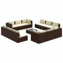 13-tlg. Garten-Lounge-Set mit Kissen Poly Rattan Braun