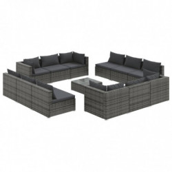 13-tlg. Garten-Lounge-Set mit Kissen Poly Rattan Grau