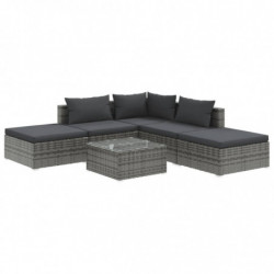 6-tlg. Garten-Lounge-Set mit Kissen Poly Rattan Grau