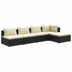 5-tlg. Garten-Lounge-Set mit Kissen Poly Rattan Schwarz