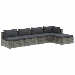 5-tlg. Garten-Lounge-Set mit Kissen Poly Rattan Grau