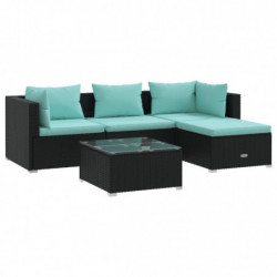 5-tlg. Garten-Lounge-Set mit Kissen Poly Rattan Schwarz