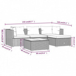 5-tlg. Garten-Lounge-Set mit Kissen Poly Rattan Schwarz