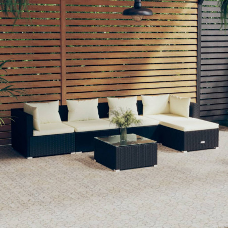 6-tlg. Garten-Lounge-Set mit Kissen Poly Rattan Schwarz