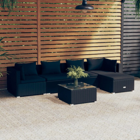 6-tlg. Garten-Lounge-Set mit Kissen Poly Rattan Schwarz