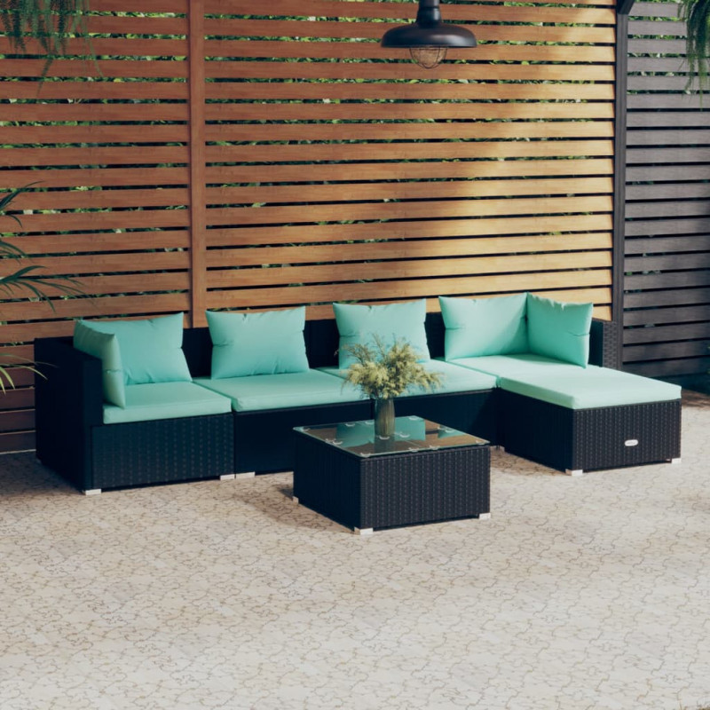 6-tlg. Garten-Lounge-Set mit Kissen Poly Rattan Schwarz