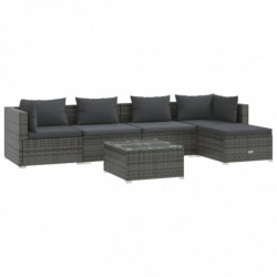 6-tlg. Garten-Lounge-Set mit Kissen Poly Rattan Grau