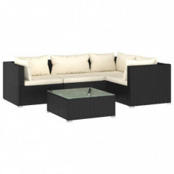 5-tlg. Garten-Lounge-Set mit Kissen Poly Rattan Schwarz